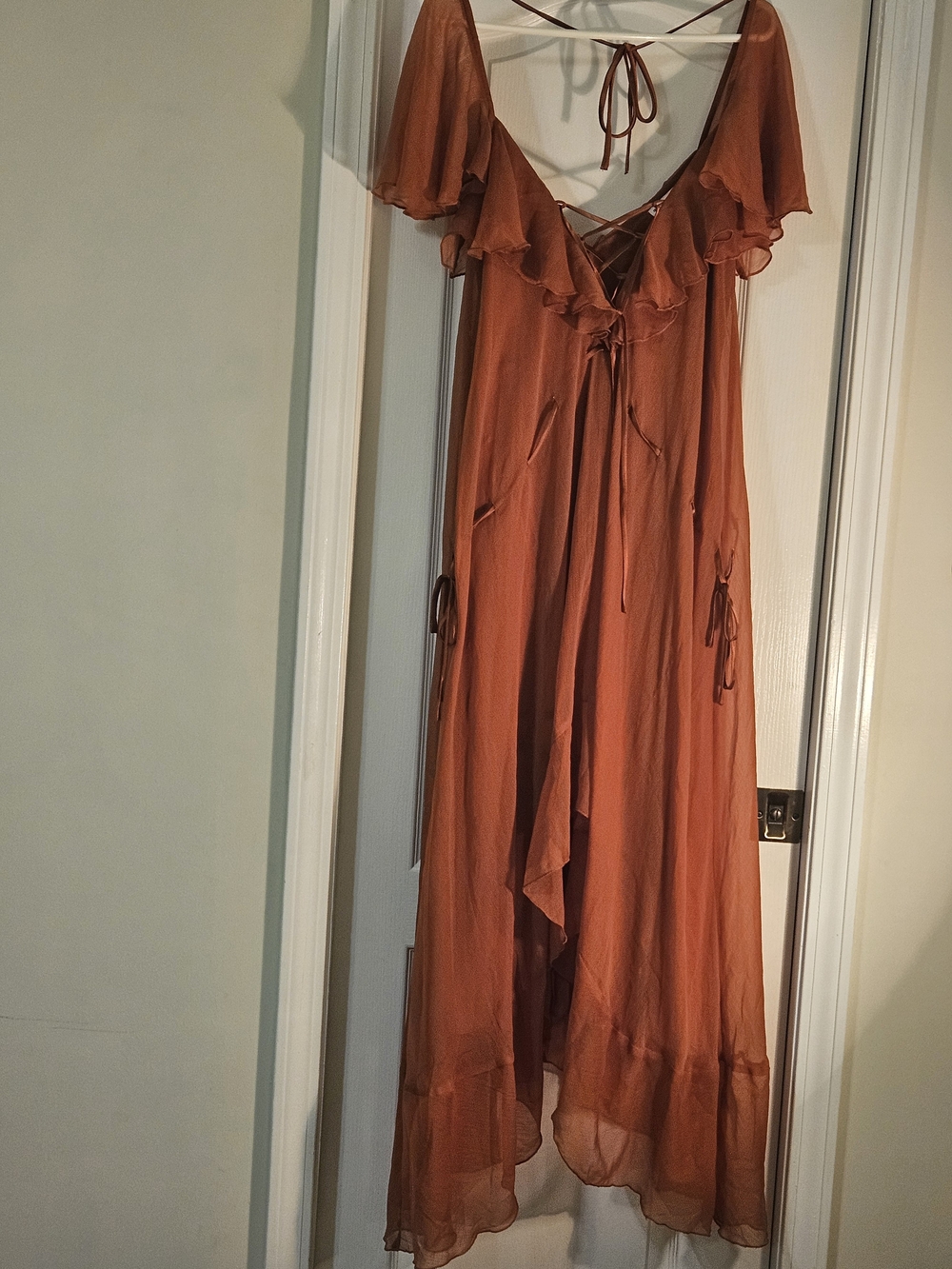 ASOS Rust Orange Midi Dress with Ruffle and Tie Details